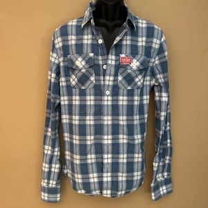 Superdry Blue and White Plaid Casual Button Down Shirt